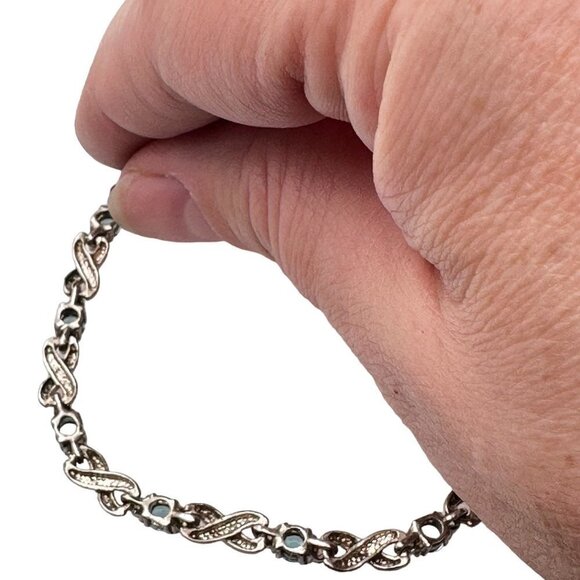 Sterling Silver Womens Bracelet Estate Blue Cubic Zirconia Infinity Tennis - Picture 3 of 3